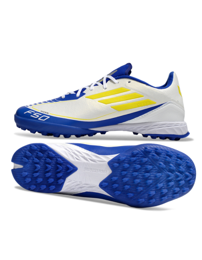 Messi x Adidas F50 Pro TF Artificial Turf Soccer Shoes - White/Yellow/Blue