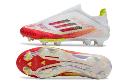Adidas F50+ Elite Lightstrike Pro Laceless FG Firm Ground Soccer Cleats - White/Red/Yellow