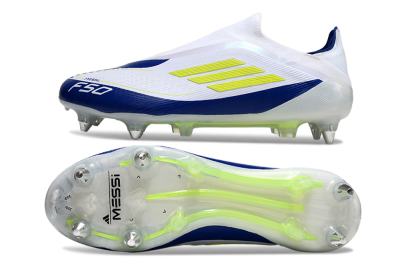 Adidas F50 Elite Laceless SG Soft Ground Soccer Cleats - White/Blue/Yellow