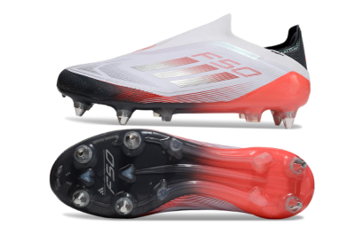 Adidas F50 Elite Laceless SG Soft Ground Soccer Cleats - White/Silver/Red/Black