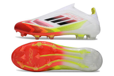 Adidas F50 Elite Laceless FG Firm Ground Soccer Cleats - White/Red/Yellow