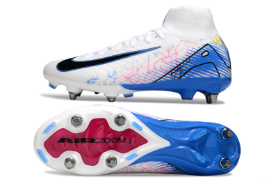 Nike Air Zoom Mercurial Superfly 10 Elite SG Soft Ground Soccer Cleats - White/Black/Blue