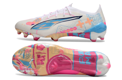 Puma Ultra 5 Ultimate FG Firm Ground Soccer Cleats - White/Pink/Blue