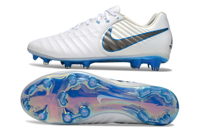 Nike Tiempo Legend 10 Elite FG Firm Ground Soccer Cleats - White/Silver/Blue