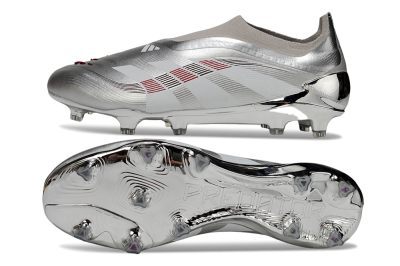 Adidas Predator 25 Elite Laceless FG Firm Ground Soccer Cleats - Silver/Black/Red