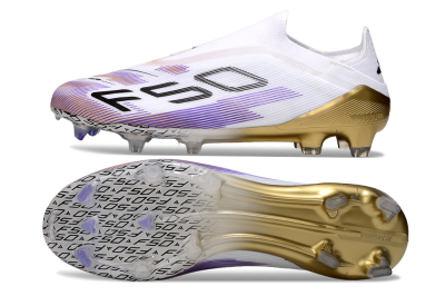 Adidas F50 Elite Laceless FG Firm Ground Soccer Cleats - White/Purple/Black
