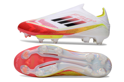 Adidas F50+ Elite Lightstrike Pro Laceless FG Firm Ground Soccer Cleats - White/Red/Yellow