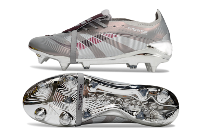 Adidas Predator 25 Elite Foldover Tongue SG Soft Ground Soccer Cleats - Silver/White/Red