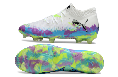 Puma Future 8 Ultimate FG Firm Ground Soccer Cleats - White/Blue/Yellow