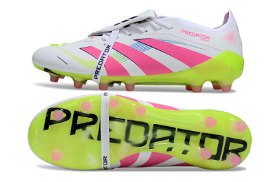 Adidas Predator 25 Elite Foldover Tongue AG Artificial Grass Soccer Cleats - White/Pink/Yellow