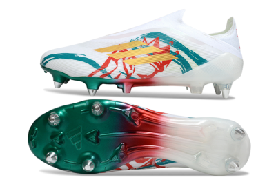 Adidas F50 Elite Laceless SG Soft Ground Soccer Cleats - White/Green/Gold/Red