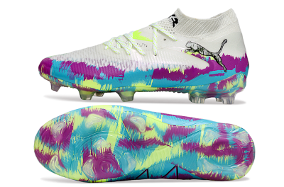 Puma Future 8 Ultimate FG Firm Ground Soccer Cleats - White/Purple/Yellow/Blue