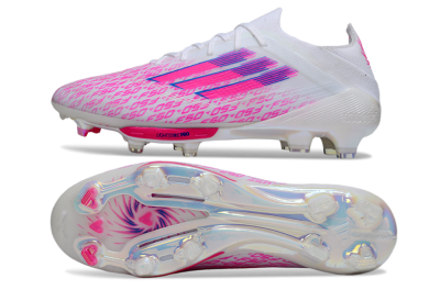Adidas F50+ Elite Lightstrike Pro FG Firm Ground Soccer Cleats - White/Pink/Blue