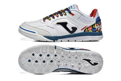 Joma Top Flex IC Indoor & Futsal Soccer Shoes - White/Blue/Red/Yellow