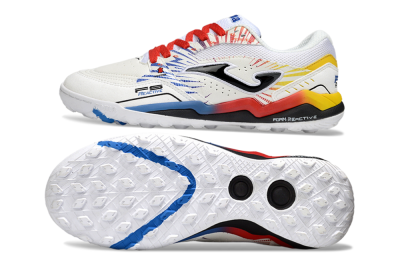 Joma Top Flex TF Artificial Turf Soccer Shoes - White/Blue/Red/Yellow