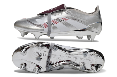 Adidas Predator 25 Elite Foldover Tongue SG Soft Ground Soccer Cleats - Silver/Black/Red