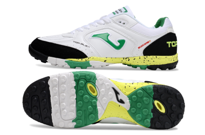 Joma Top Flex TF Artificial Turf Soccer Shoes - White/Green/Yellow
