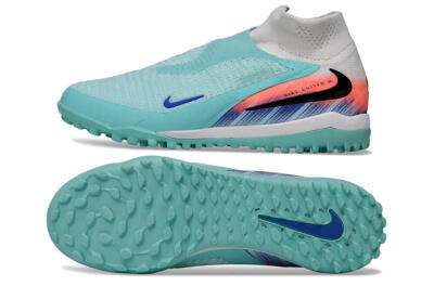 Nike Phantom 6 Elite High TF Artificial Turf Soccer Shoes - Aqua/Bright Aqua/Coral Burst