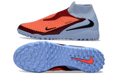 Nike Phantom 6 Elite High TF Artificial Turf Soccer Shoes - Orange/Crimson Red/Blue Ice
