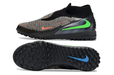 Nike Phantom 6 Elite High TF Artificial Turf Soccer Shoes - Black/Neon Green/Coral Orange