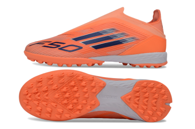 Adidas F50 Elite Laceless TF Artificial Turf Soccer Shoes - Peach/Coral Burst/Deep Ocean