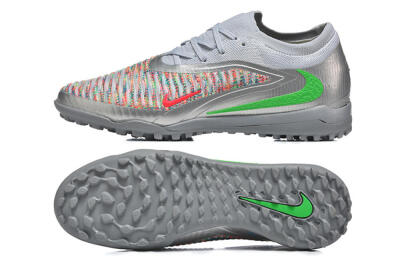 Nike Phantom 6 Low Elite TF Artificial Turf Soccer Shoes - Gray/Vibrant Green/Red Pop