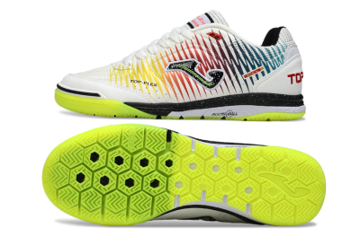 Joma Top Flex IC Indoor & Futsal Soccer Shoes - White/Lime Green/Rainbow Gradient