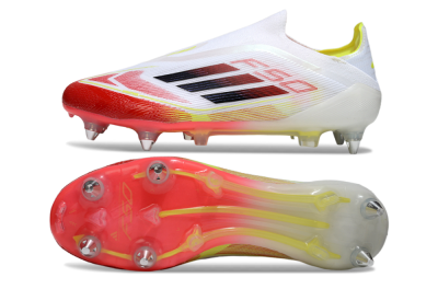 Adidas F50 Elite Laceless SG Soft Ground Soccer Cleats - White/Red Blaze/Volt Yellow