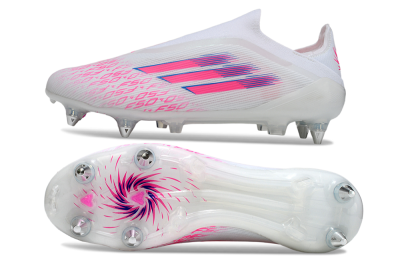 Adidas F50 Elite Laceless SG Soft Ground Soccer Cleats - White/Neon Pink/Deep Purple