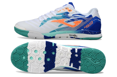 Joma Top Flex IC Indoor & Futsal Soccer Shoes - White/Aqua Blue/Coral Orange