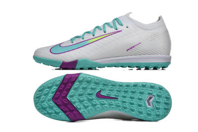 Nike Air Zoom Mercurial Vapor 16 Elite TF Artificial Turf Soccer Shoes - White/Aqua Wave/Sleek Purple