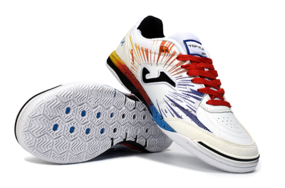 Joma Top Flex IC Indoor & Futsal Soccer Shoes - White/Fiery Red/Sapphire Blue