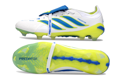 Adidas Predator 26 Elite Fold-Over Tongue FG Firm Ground Soccer Cleats - White/Neon Yellow/Cyan Blue