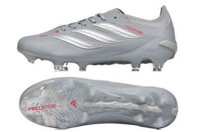 Adidas Predator 26 Elite FG Firm Ground Soccer Cleats - Gray/Steel Gray/Crimson Red