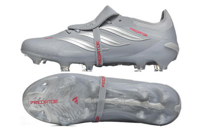 Adidas Predator 26 Elite Fold-Over Tongue FG Firm Ground Soccer Cleats - Gray/Steel Gray/Crimson Red