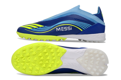 Messi x Adidas F50 Elite Laceless TF Artificial Turf Soccer Shoes - Blue/Luminous Yellow/Soft Sky