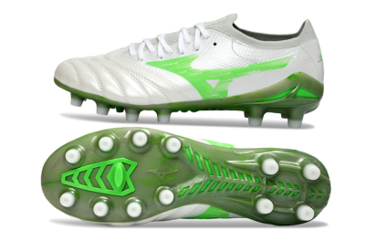 Mizuno Morelia Neo 4 FG Firm Ground Soccer Cleats - White/Vibrant Green/Graphite Grey