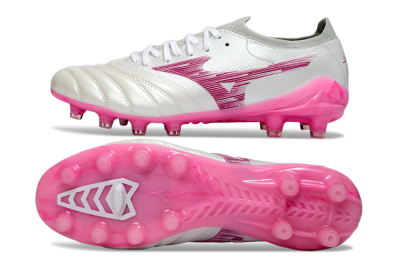 Mizuno Morelia Neo 4 FG Firm Ground Soccer Cleats - White/Electric Pink/Metallic Silver