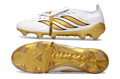 Adidas Predator 26 Elite Fold-Over Tongue FG Firm Ground Soccer Cleats - White/Golden Highlights/Black Accents