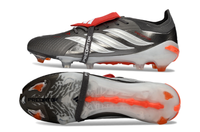 Adidas Predator 26 Elite Fold-Over Tongue FG Firm Ground Soccer Cleats - Gray/Electric Orange/Metallic Silver