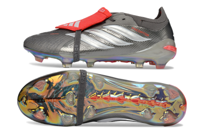 Adidas Predator 26 Elite Fold-Over Tongue FG Firm Ground Soccer Cleats - Gray/Electric Silver/Fire Red