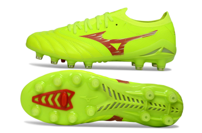 Mizuno Morelia Neo 4 FG Firm Ground Soccer Cleats - Lime/Electric Green/Crimson Red