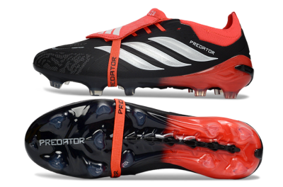 Adidas Predator 26 Elite Fold-Over Tongue FG Firm Ground Soccer Cleats - Black/Crimson Red/Metallic Silver