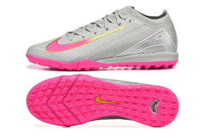 Nike Air Zoom Mercurial Vapor 16 Elite TF Artificial Turf Soccer Shoes - Gray/Vibrant Pink/Metallic Gold