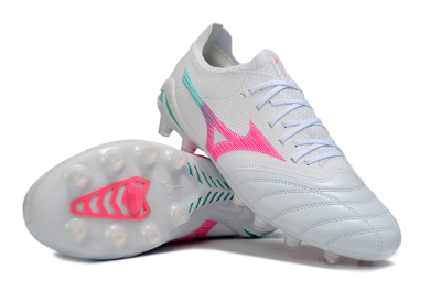 Mizuno Morelia Neo 4 FG Firm Ground Soccer Cleats - White/Neon Pink/Teal