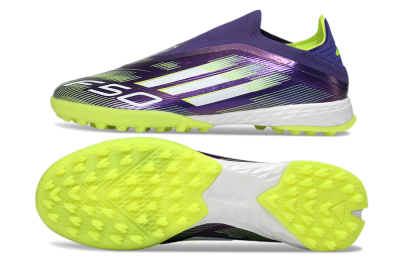 Adidas F50 Pro Laceless TF Artificial Turf Soccer Shoes - Purple/Lime Green/White