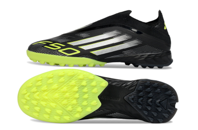Adidas F50 Pro Laceless TF Artificial Turf Soccer Shoes - Black/Electric Yellow/Neon Green