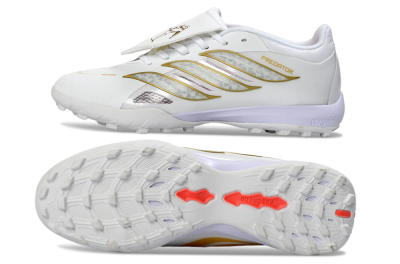 Adidas Predator 26 Elite Fold-Over Tongue TF Artificial Turf Soccer Shoes - White/Gold Metallic/Light Purple