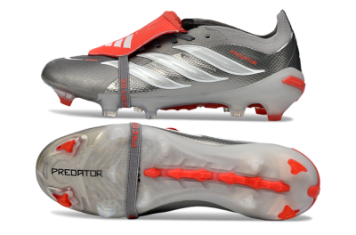 Adidas Predator 26 Elite Fold-Over Tongue FG Firm Ground Soccer Cleats - Gray/Vibrant Red/Steel Gray