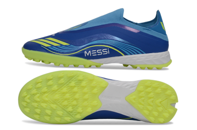 Messi x Adidas F50 Pro Laceless TF Artificial Turf Soccer Shoes - Blue/Lime Green/Light Blue